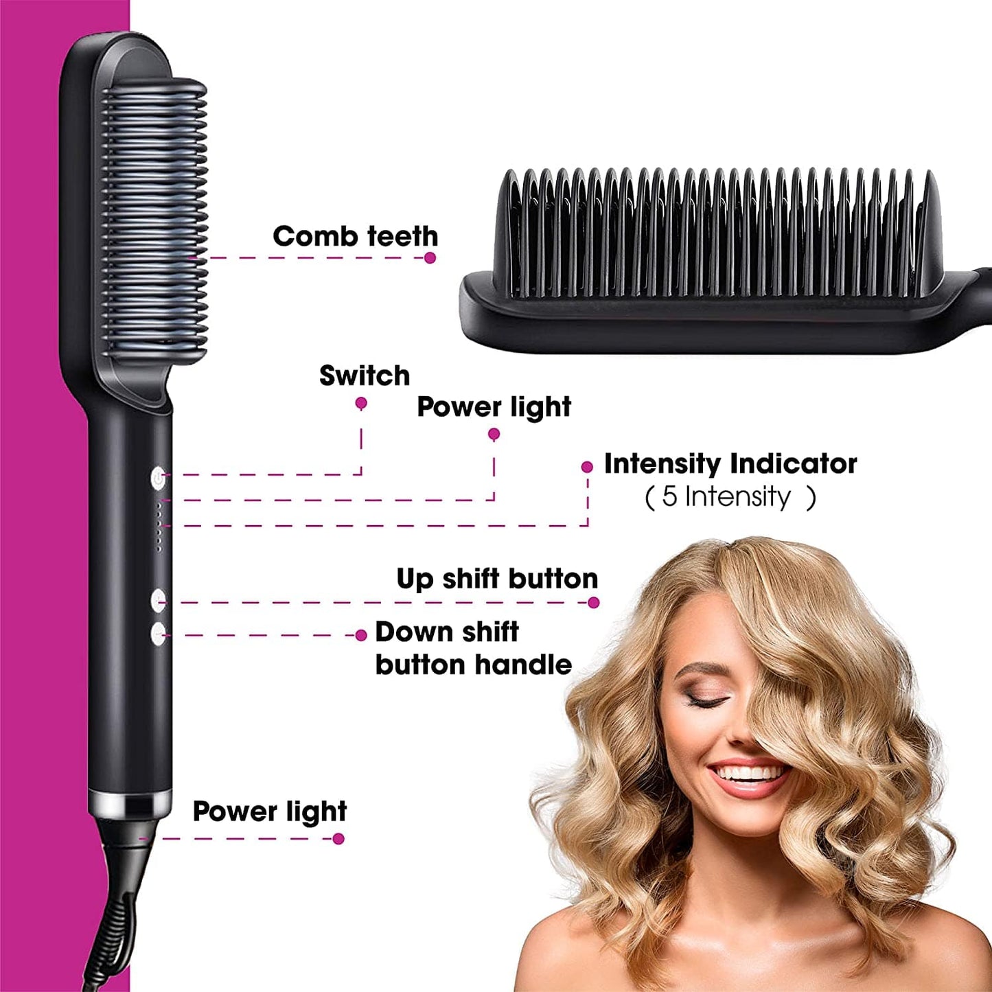 Hair Straightener Comb and Curler 3-in-1